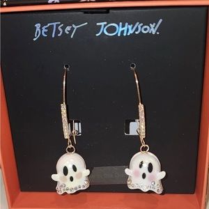 Betsey Johnson Halloween Dangling Ghost GLOW IN THE DARK Crystal Drop Earrings